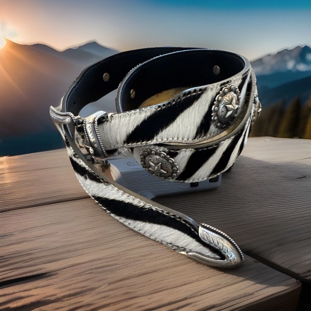 Kate Cate Milano Princesa Zebra Hair On Hide Belt Western Star Concho 1996 Sz 90